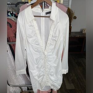 COTTON RUCHED FRONT MINI DRESS